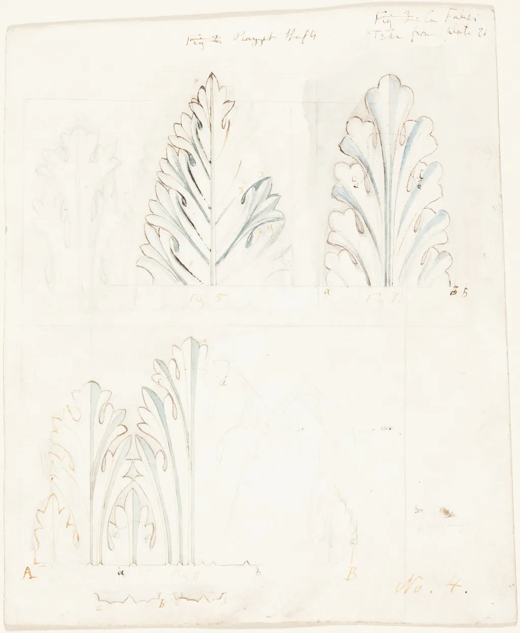 Ornamental Study with Acanthus Motif for "The Stones of Venice", by John Ruskin, ink, 1849