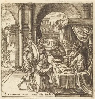The Servant Begging for Mercy from His King, by Léonard Gaultier, ink, 1578