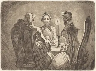 The Card Game (Der kleine l'Hombre Tisch), by Daniel Nikolaus Chodowiecki, ink, 1758