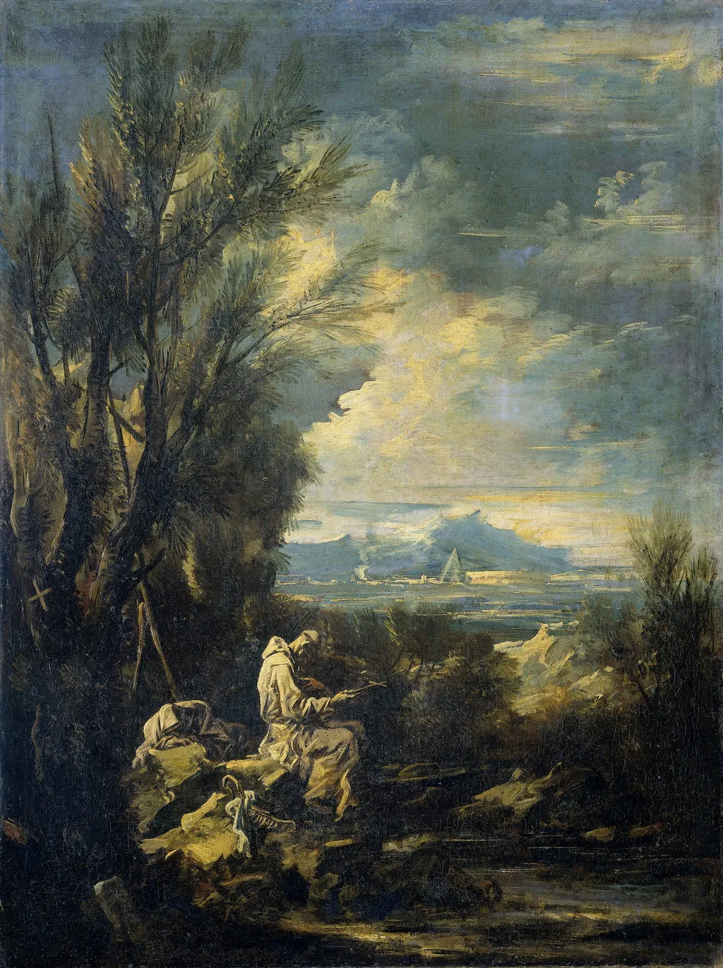 Landscape with Saint Bruno ?, by Alessandro Magnasco, oil
