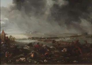 Siege of Groeningen by Christian Bernard von Galen, bishop of Munster, by Dirk Maas, oil, 1698