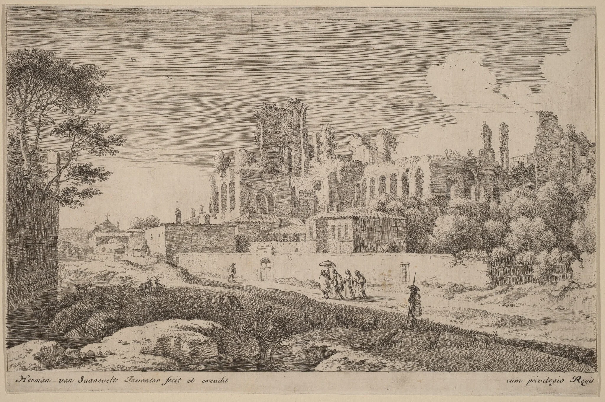 Landscape with Ruins and a Woman with a Parasol, detail