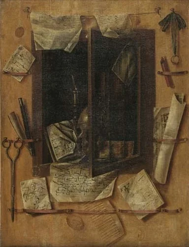 Trompe l'oeil met brieven, detail