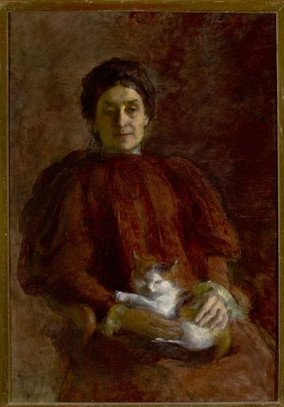 Portrait of a woman with a cat, detail