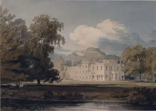 Castellated mansion in a park, by Rawle, watercolor, 1854