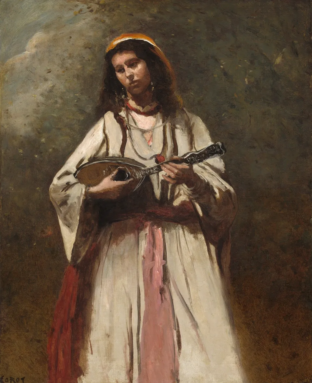 Gypsy Woman with Mandolin, by Jean Baptiste Camille Corot, oil, 1870
