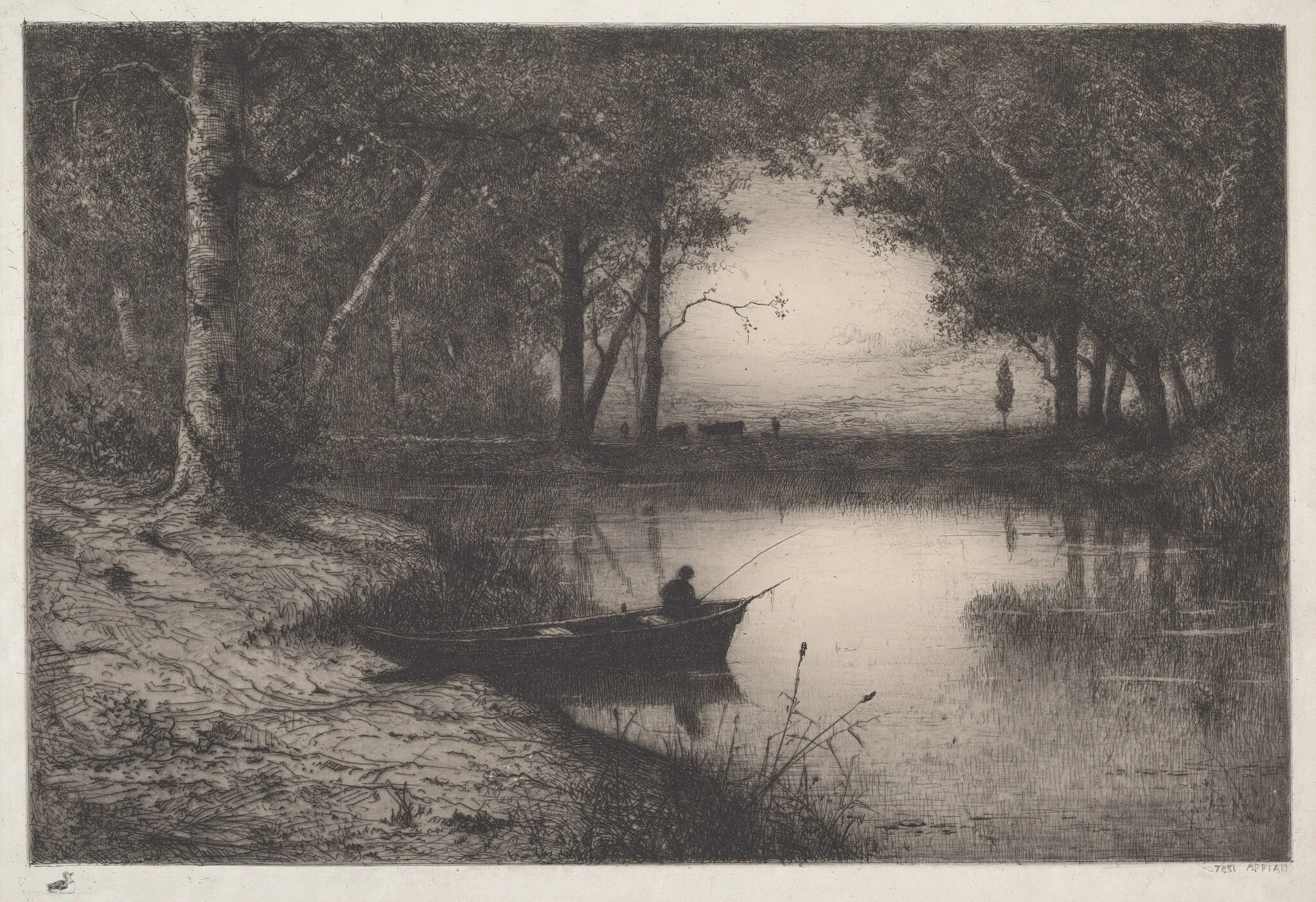 Pêcheur en Canot, au bord d'une Rivière (Fisherman in a Boat), detail