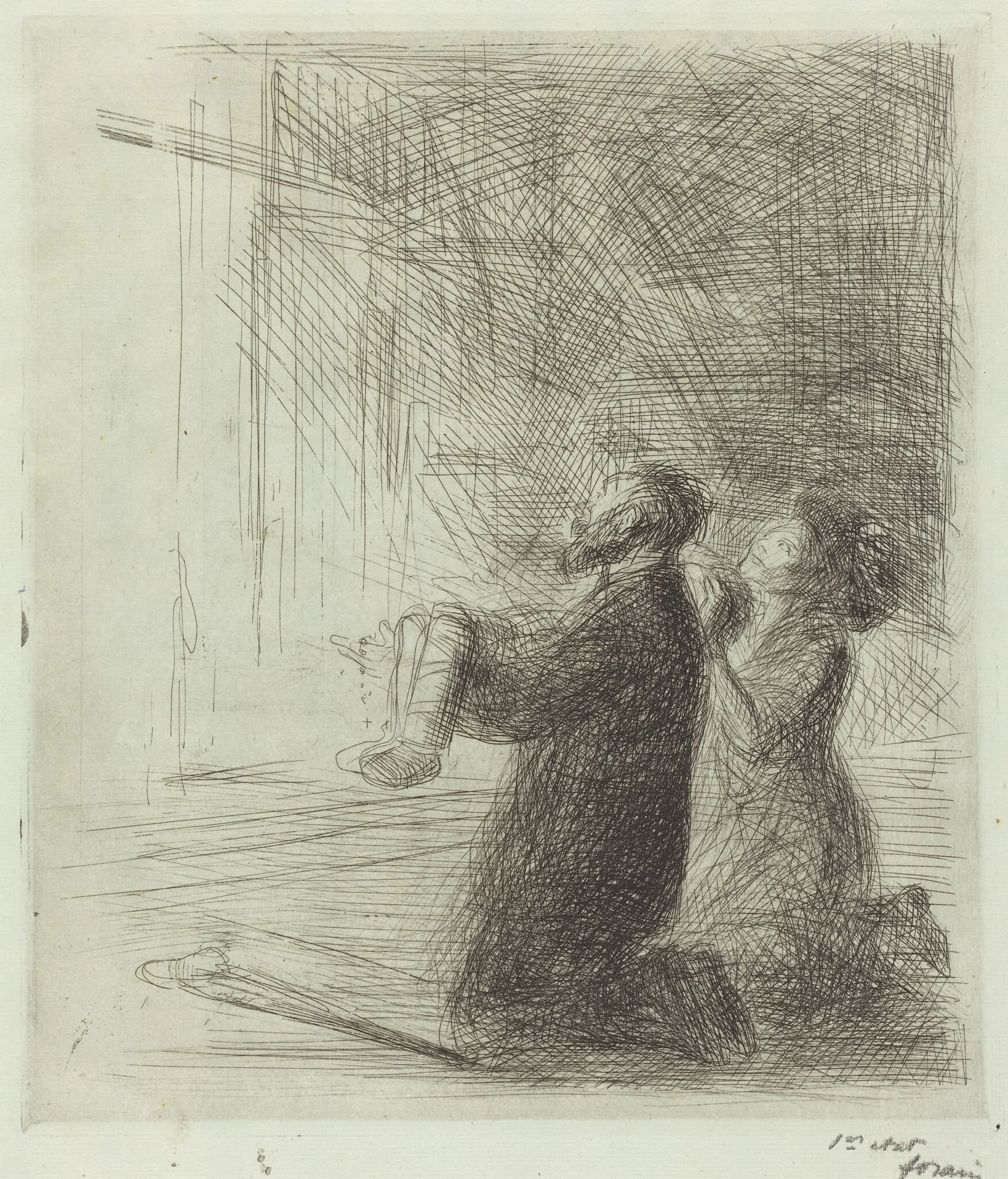 Lourdes, l'imploration devant la Grotte (4e planche) (Lourdes, Imploring before the Grotto) (fourth plate), detail
