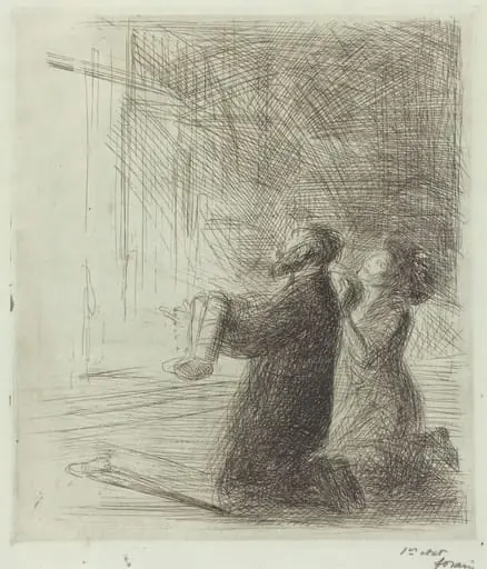 Lourdes, l'imploration devant la Grotte (4e planche) (Lourdes, Imploring before the Grotto) (fourth plate), by Jean-Louis Forain, ink, 1912