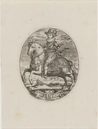 Charles I, King of England, On Horseback, by Simon van de Passe, ink, 1621