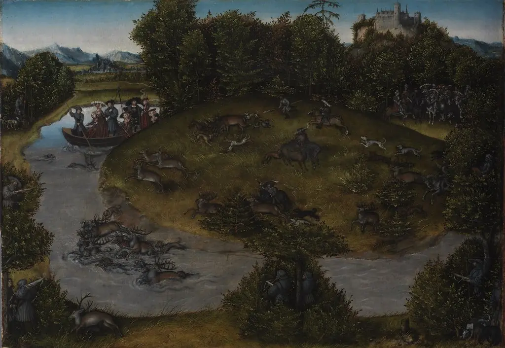The Stag Hunt of the Elector Frederic the Wise (1463-1525) of Saxony, by Lucas Cranach the Elder, oil, 1529