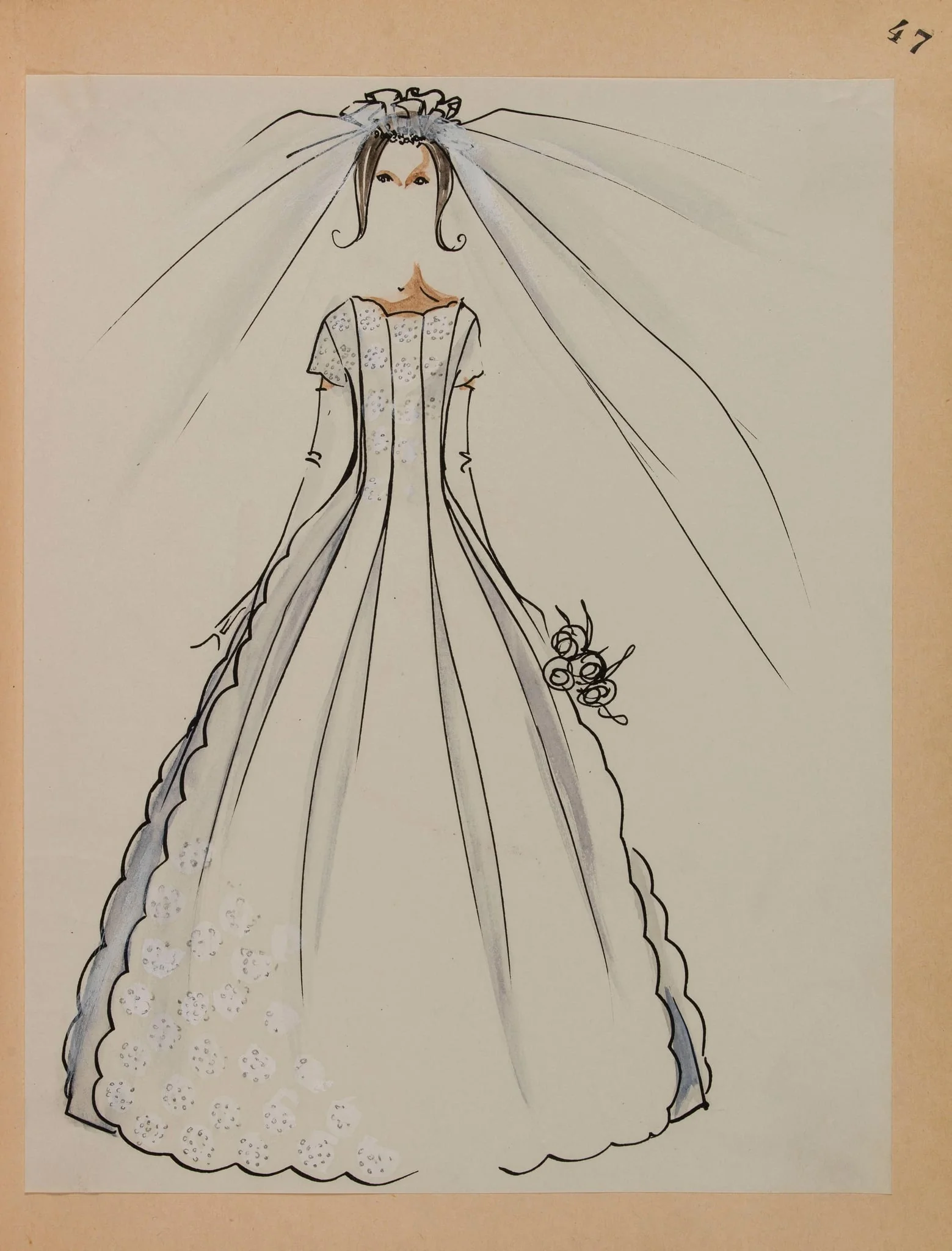 Robe de mariée festonnée et son voile, detail