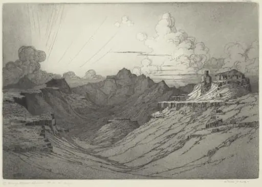 Desert Sunset, by George Elbert Burr, ink, 1921