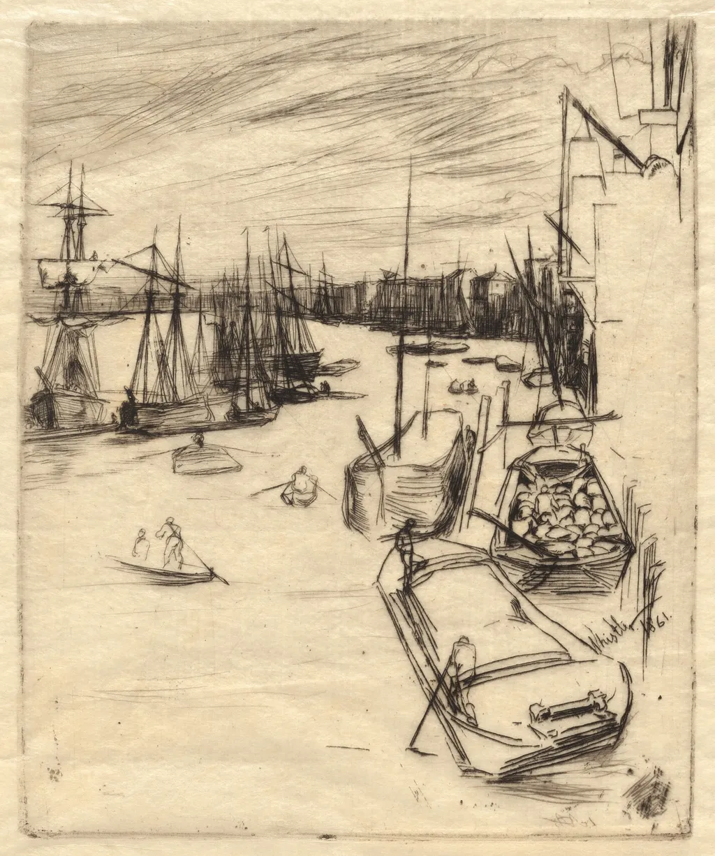 The Little Rotherhithe, by James McNeill Whistler, ink, 1861