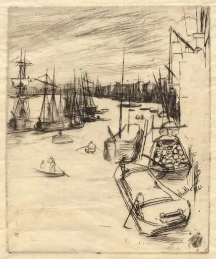 The Little Rotherhithe, by James McNeill Whistler, ink, 1861