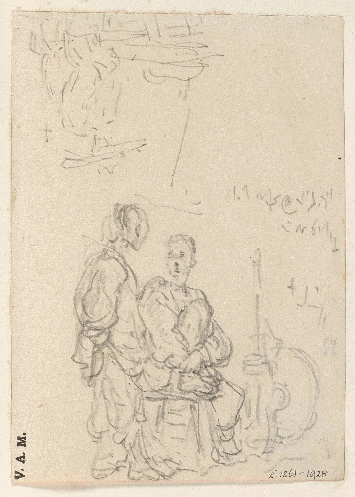 Two Chinese figures with barber's equipment, detail