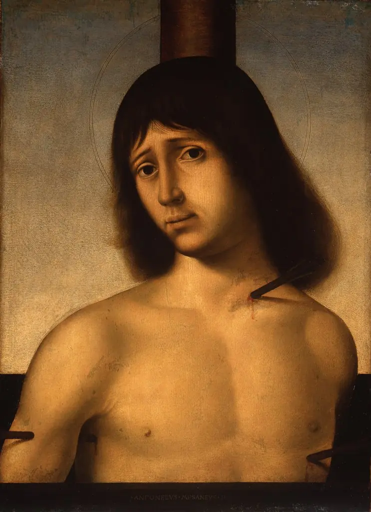 St. Sebastian, by Antonello de Saliba, paint, 1496