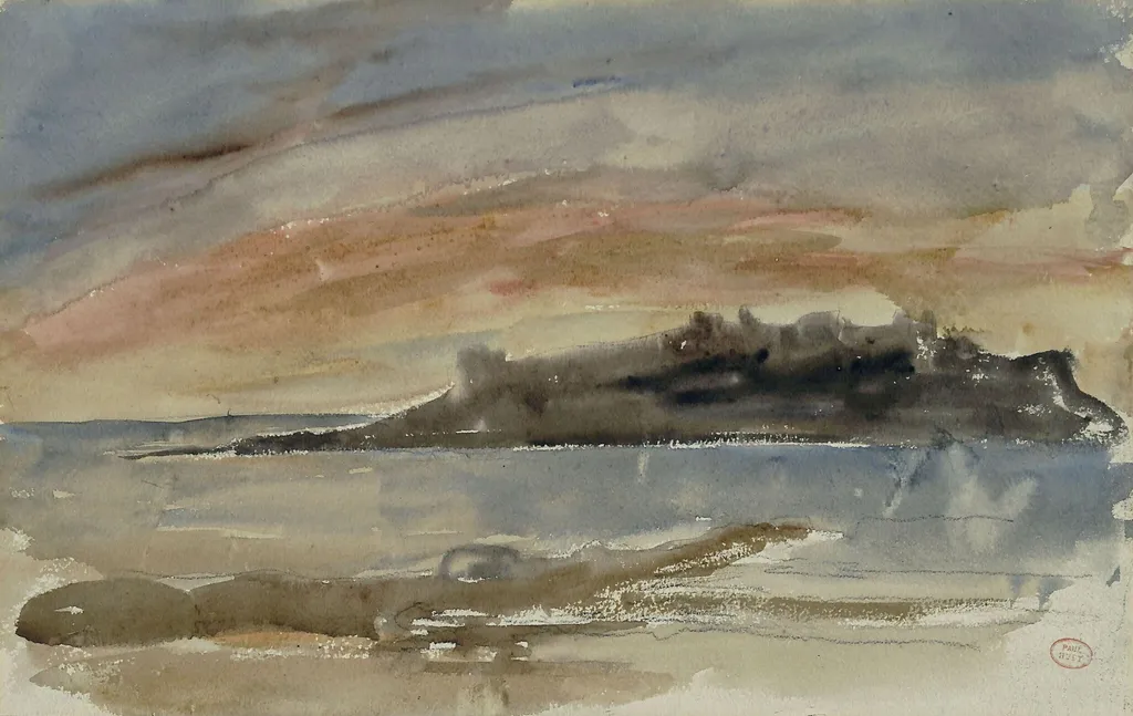 Saint-Malo, sunset, by Paul Huet, watercolor, 1864