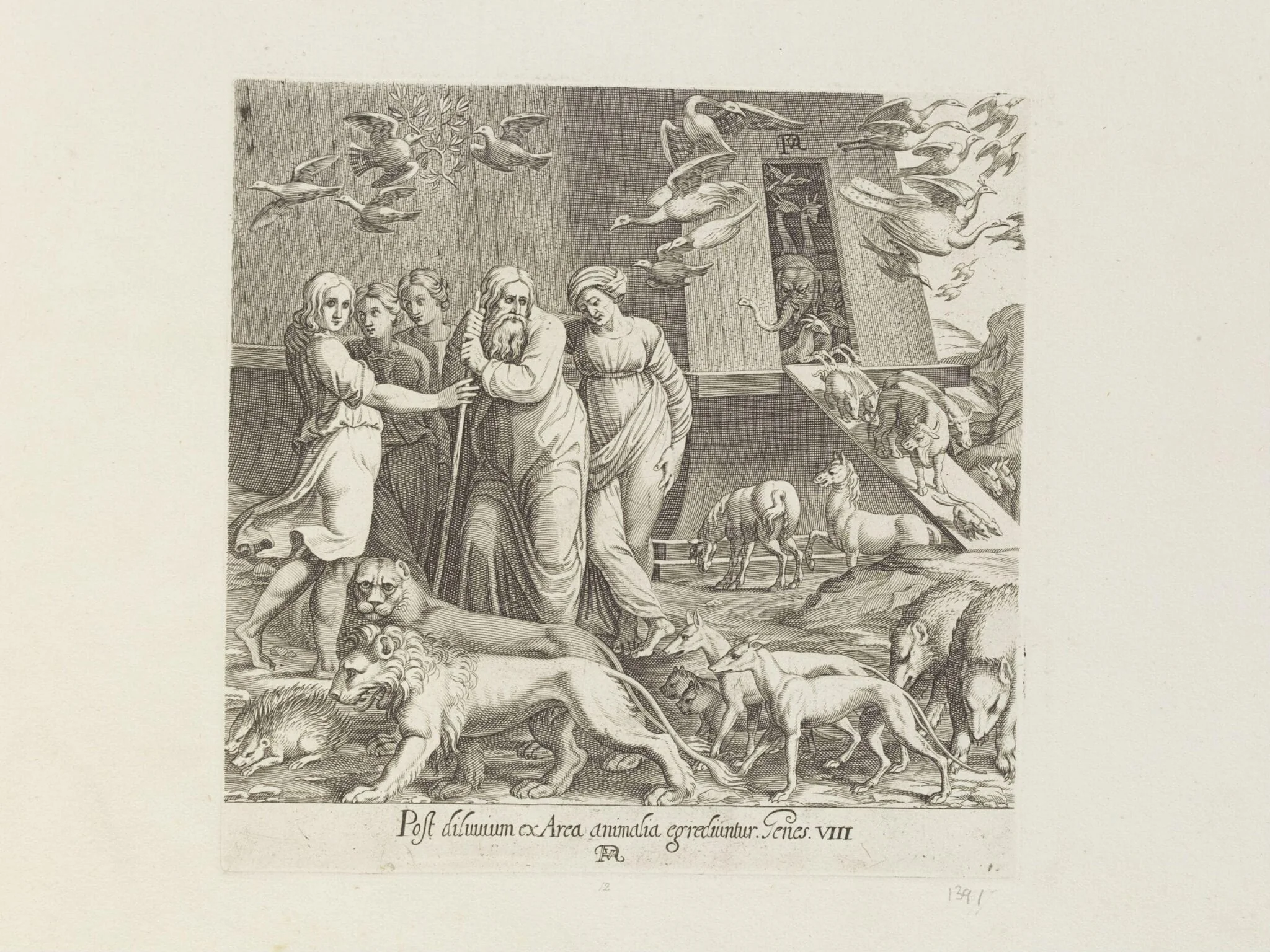 Noah and his family leaving the Ark, detail