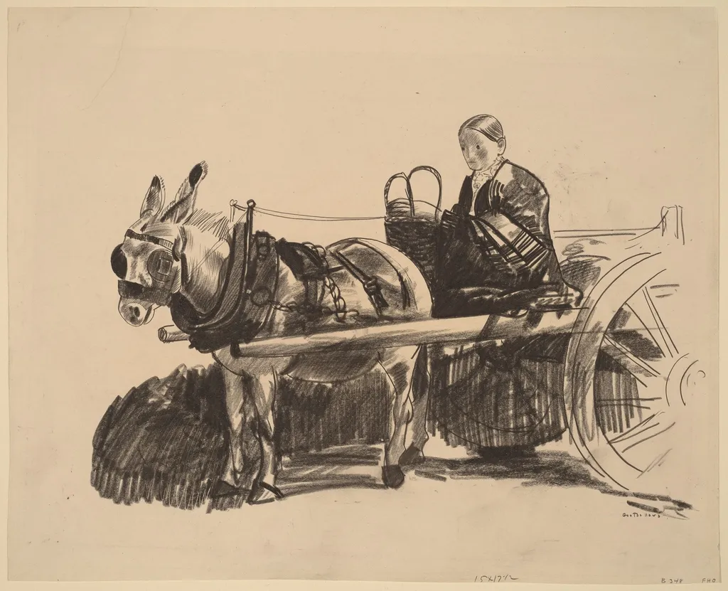 The Donkey Cart, by George Bellows, crayon, 1922