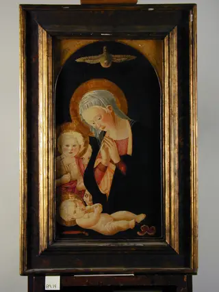 Madonna and Child with the Infant St. John the Baptist and Angels, by Pier Francesco Fiorentino, tempera, 1460