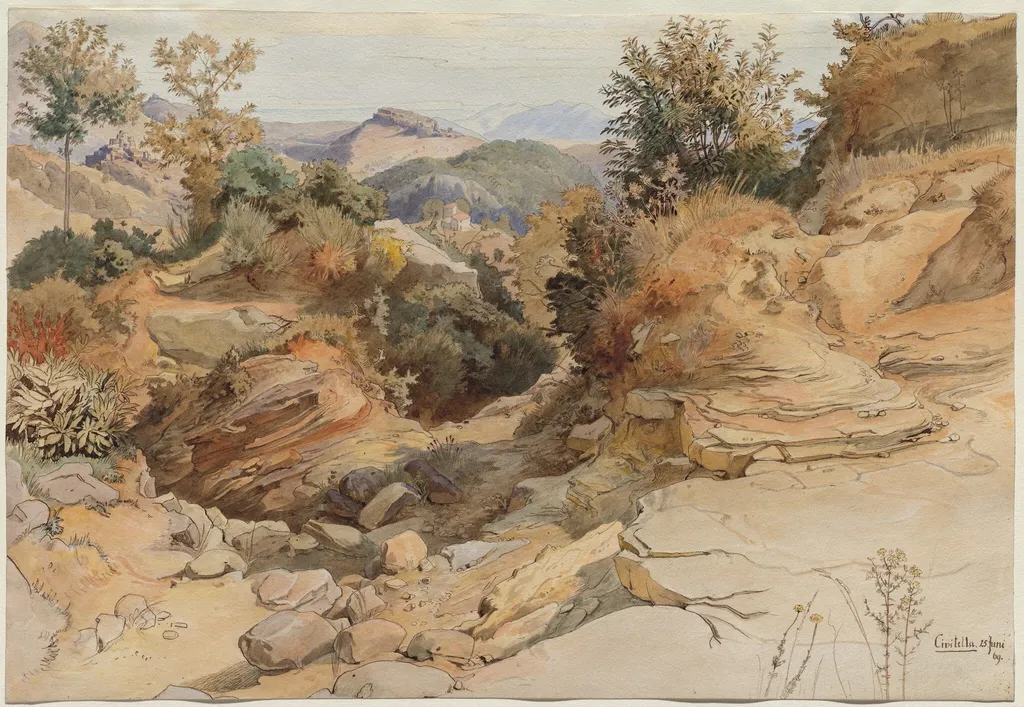 The Sabine Hills and Rocca Santo Stefano, Seen from Civitella, by Victor Paul Mohn, ink, 1869