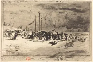 Un Grain à Trouville (Squall at Trouville), by Félix-Hilaire Buhot, ink, 1874