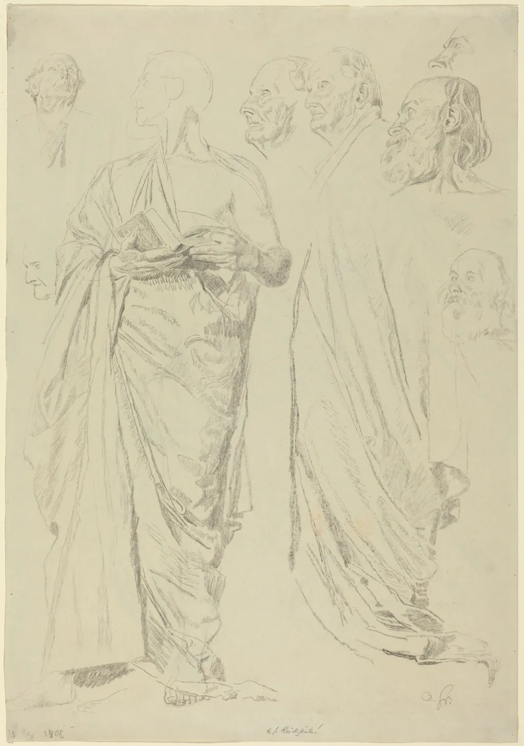 Studies of Men in Togas [recto], by Otto Greiner, chalk, 1892