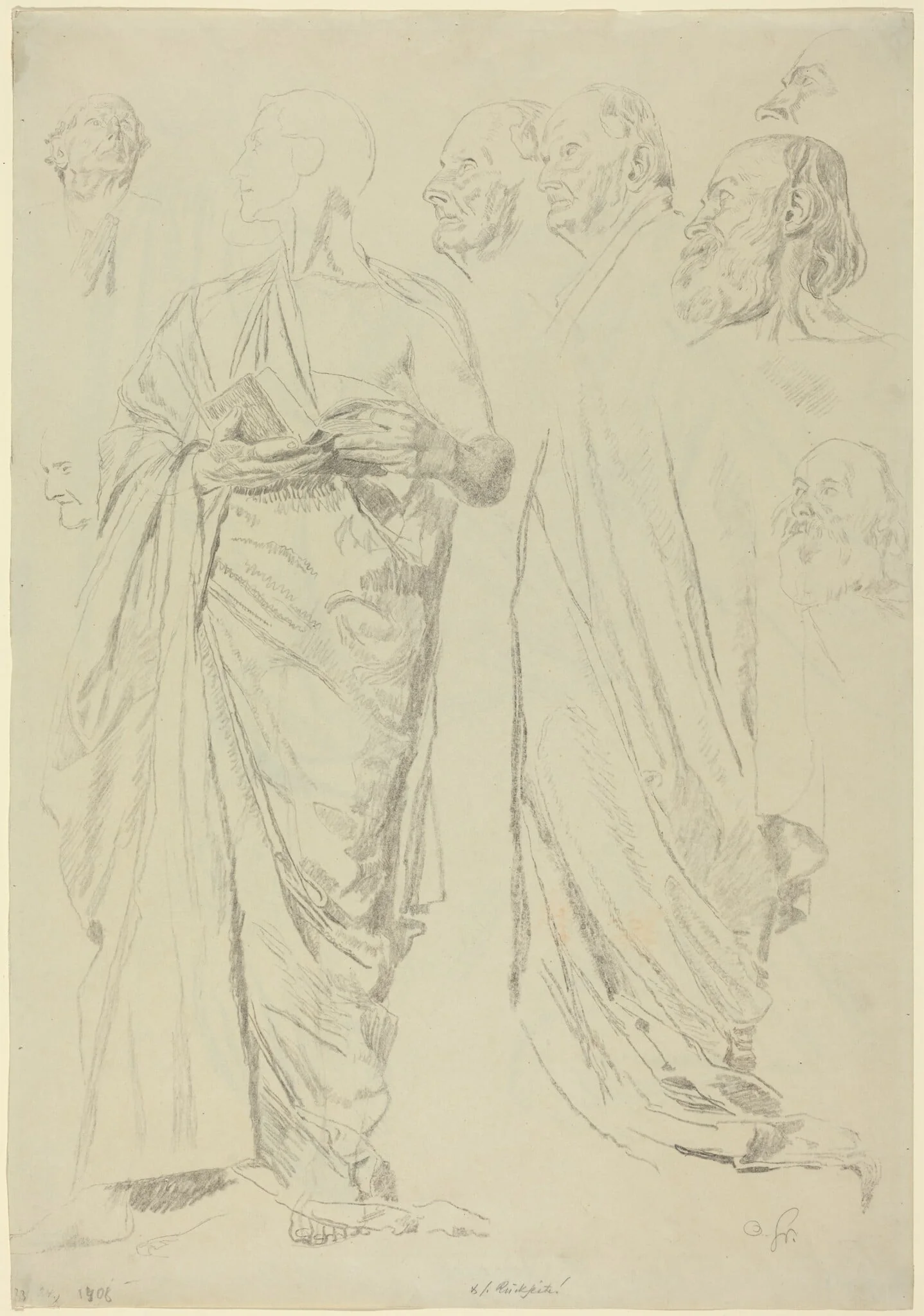 Studies of Men in Togas [recto], detail