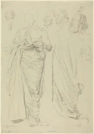 Studies of Men in Togas [recto], by Otto Greiner, chalk, 1892