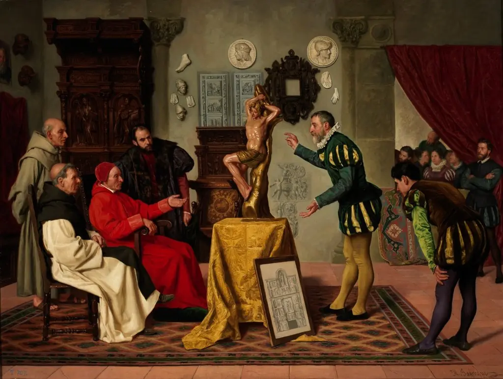 Visita del cardenal Tavera al célebre Alonso Berruguete, by Miguel Jadraque y Sánchez, oil, 1892