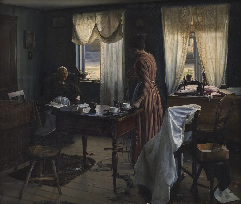 Interior with two Persons, by Sophus Vermehren, oil, 1898