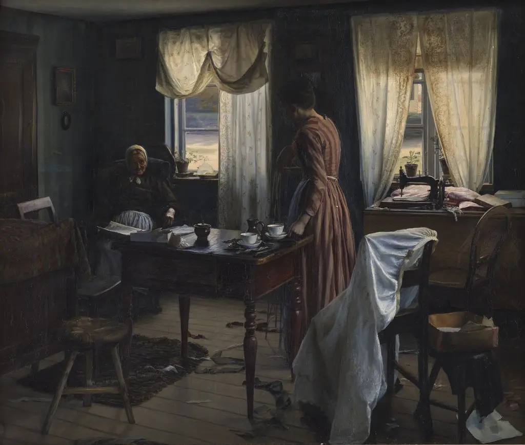 Interior with two Persons, by Sophus Vermehren, oil, 1898