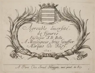 Title Page for "Agreable diversite de figures", by Stefano Della Bella, ink, 1642