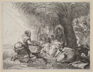 The Rest on the Flight with Joseph in Adoration, by Giovanni Domenico Tiepolo, ink, 1752
