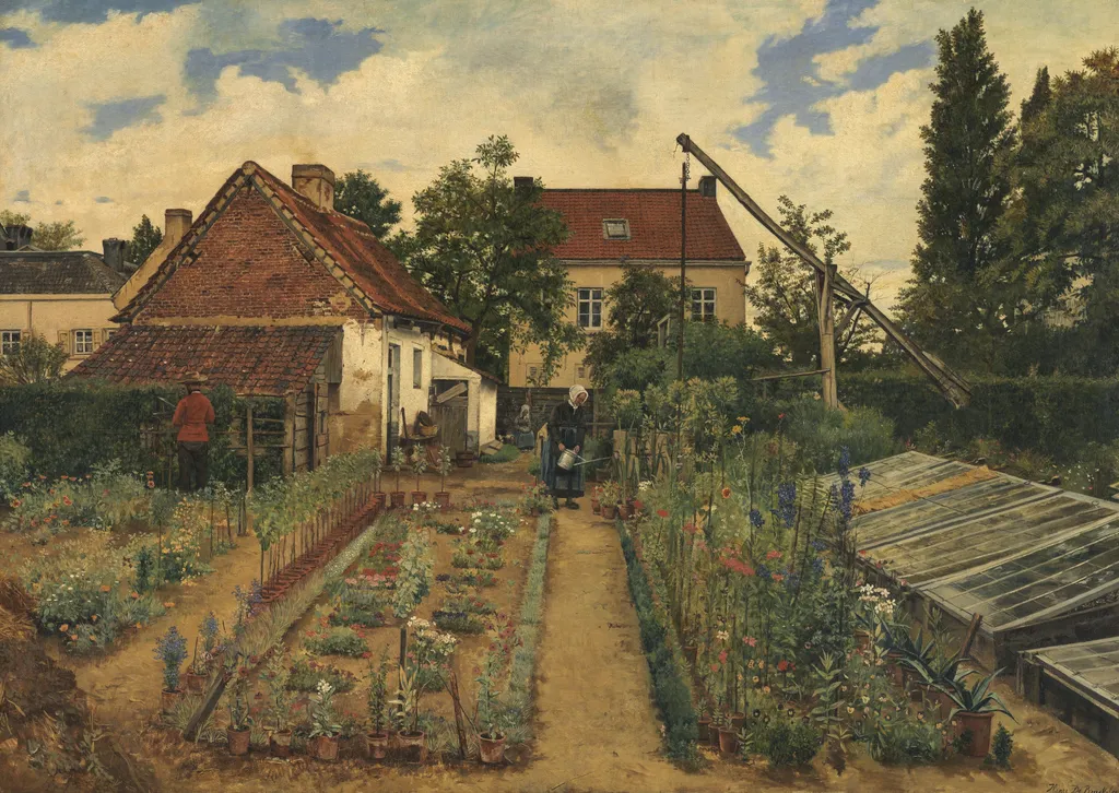 Garden of a Florist, by Henri de Braekeleer, oil, 1864