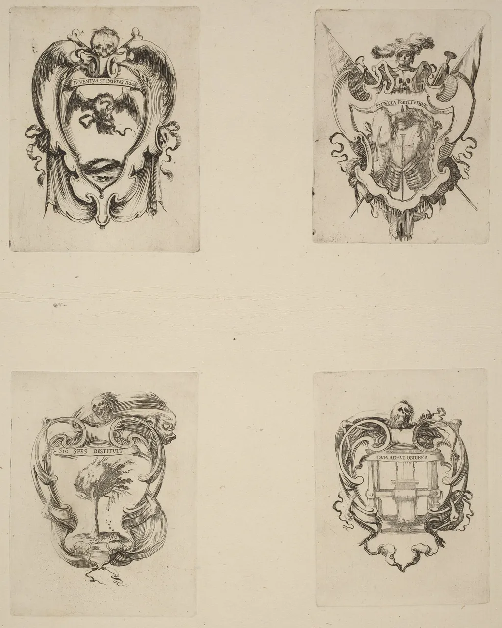 Four Emblems for the Funeral of Prince Francesco de Medici, by Stefano Della Bella, ink, 1637
