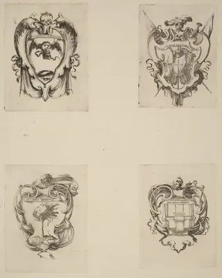 Four Emblems for the Funeral of Prince Francesco de Medici, by Stefano Della Bella, ink, 1637