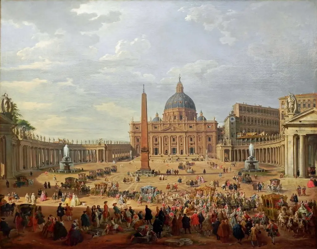 Departure of the Duc de Choiseul from the Piazza di San Pietro, by Giovanni Paolo Panini, oil, 1754