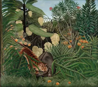 Fight between a Tiger and a Buffalo, by Henri Rousseau, oil, 1908