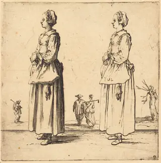 Peasant Woman, in Profile, Facing Left, by Jacques Callot, ink, 1622