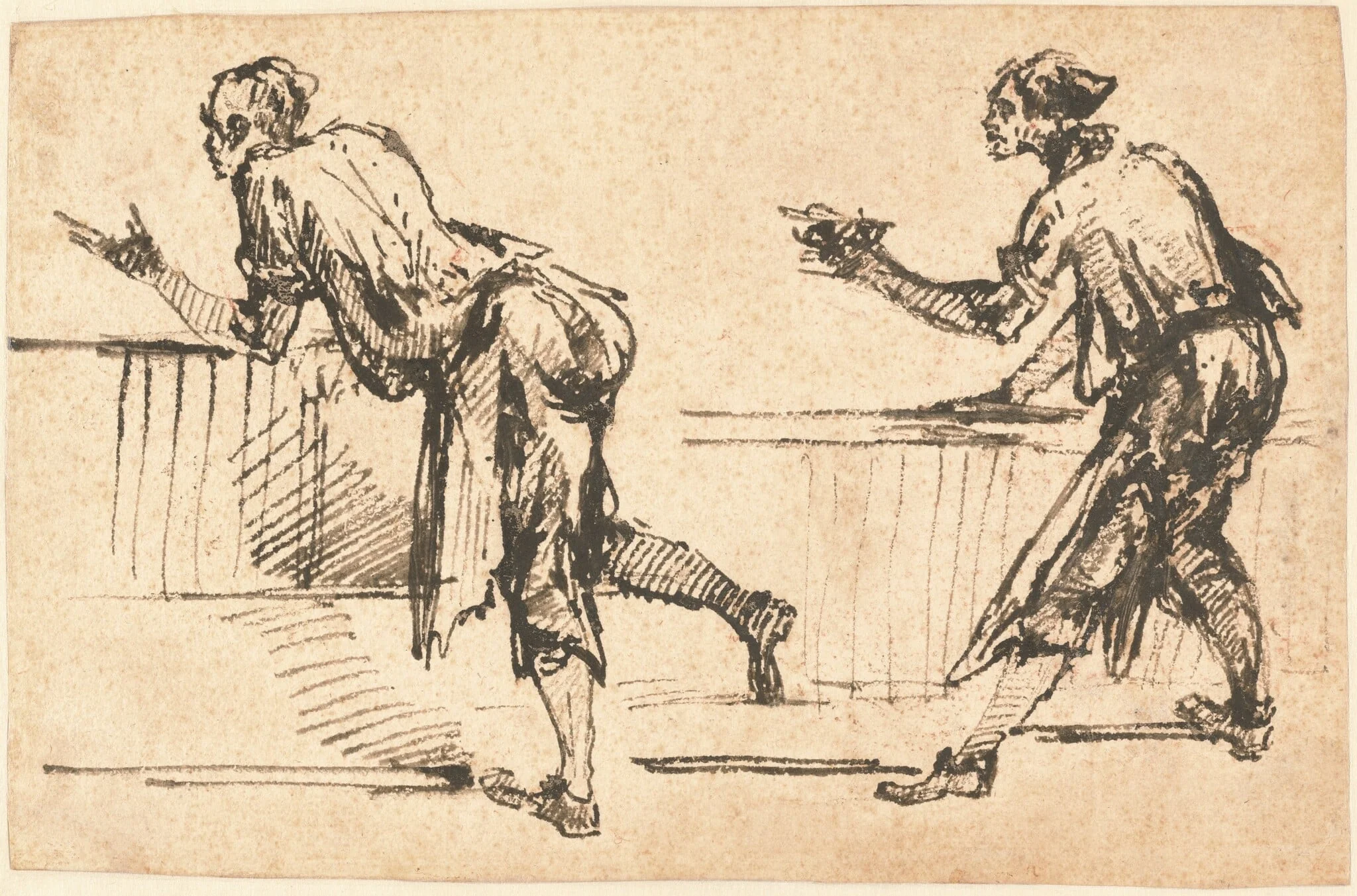 Two Workmen at Tables (recto), detail