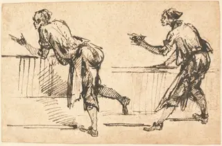 Two Workmen at Tables (recto), by Giovanni Battista Piranesi, ink, 1774