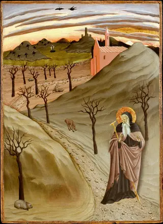 Saint Anthony Abbot Tempted by a Heap of Gold, by Master of the Osservanza, unspecified, 1435