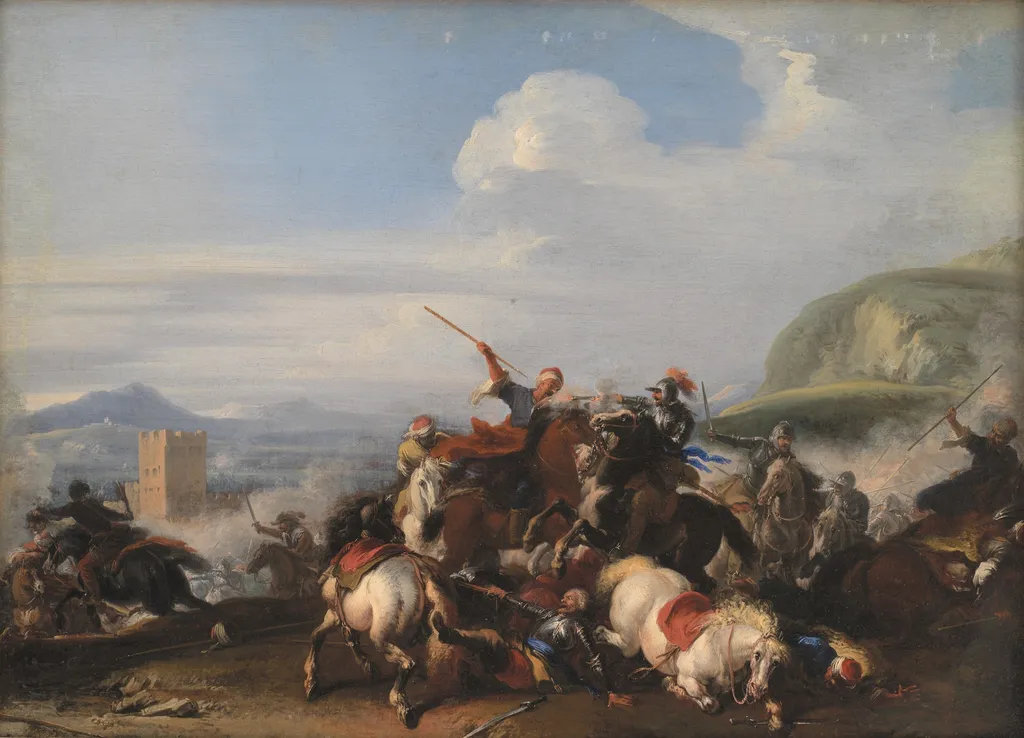 Battle Scene with Turkish Cavalry, by Jacques Courtois, oil, 1655