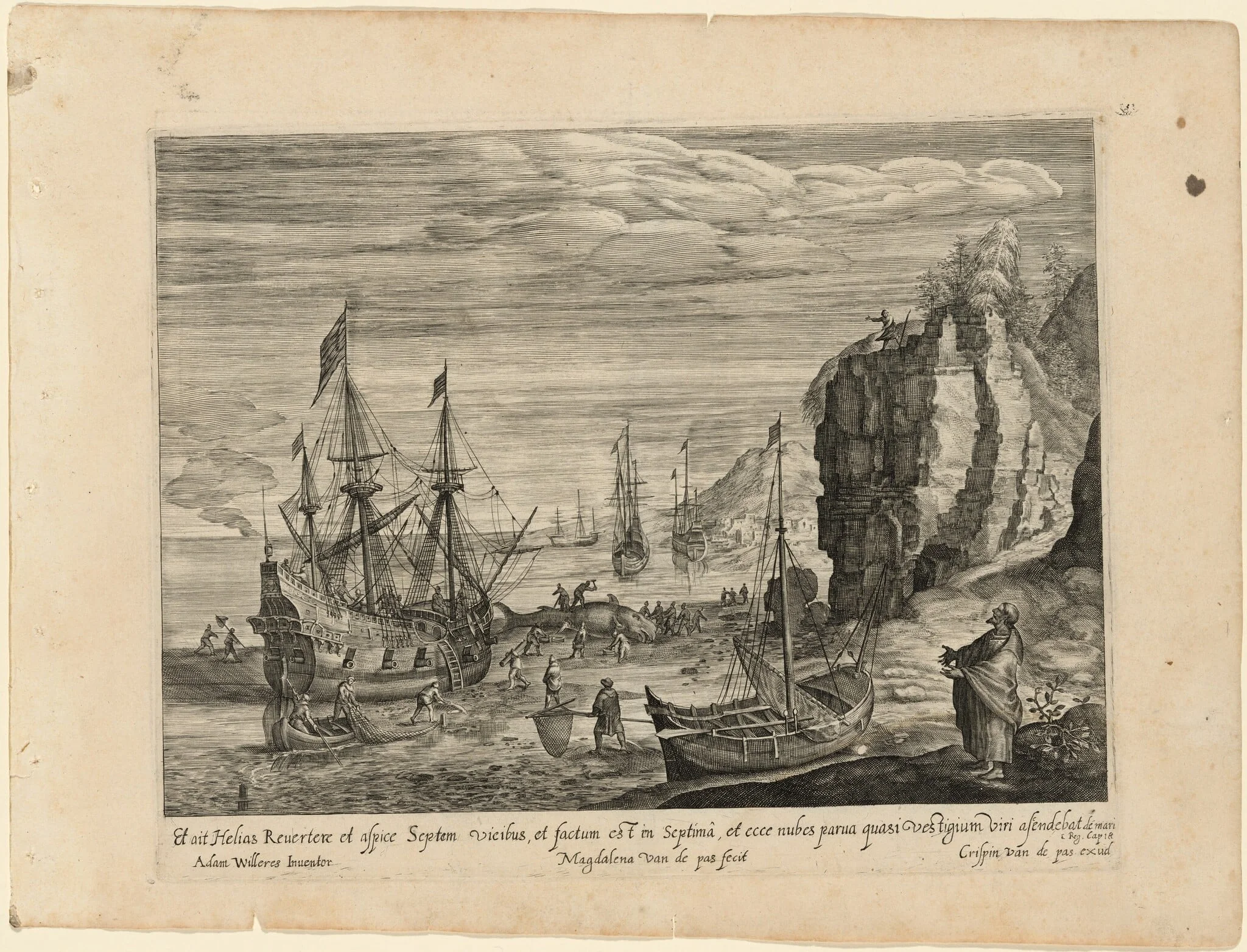 A Beach with Fishermen Cutting Up a Whale and the Prophet Elijah, detail