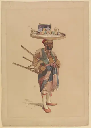 A Seller of Milk-puddings [Mahallebi], by Amedeo Preziosi, watercolor, 1855