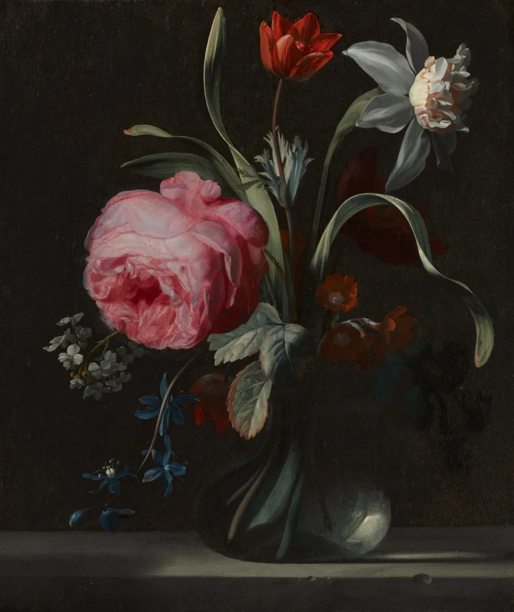 Flowers in a Vase, by Simon Pietersz Verelst, unspecified, 1669