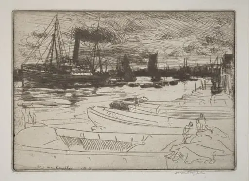 Evening Light, by Donald Shaw MacLaughlan, ink, 1913