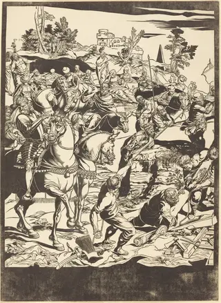 The Crucifixion [left plate], by John Baptist Jackson, ink, 1741
